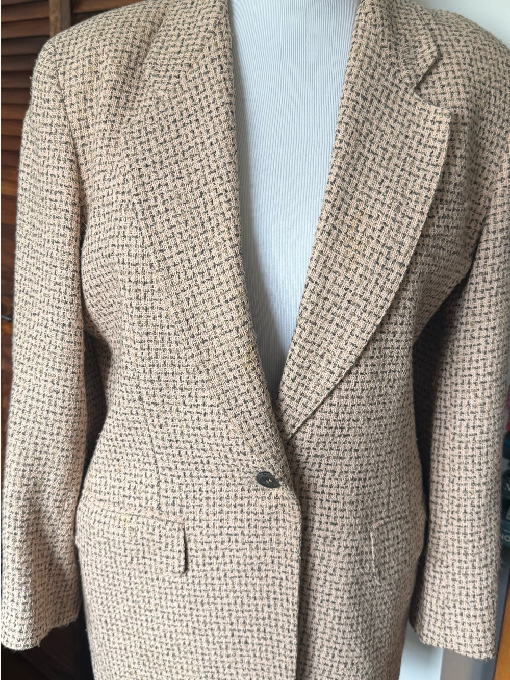 Anne Klein Beige Tweed Blazer Jacket